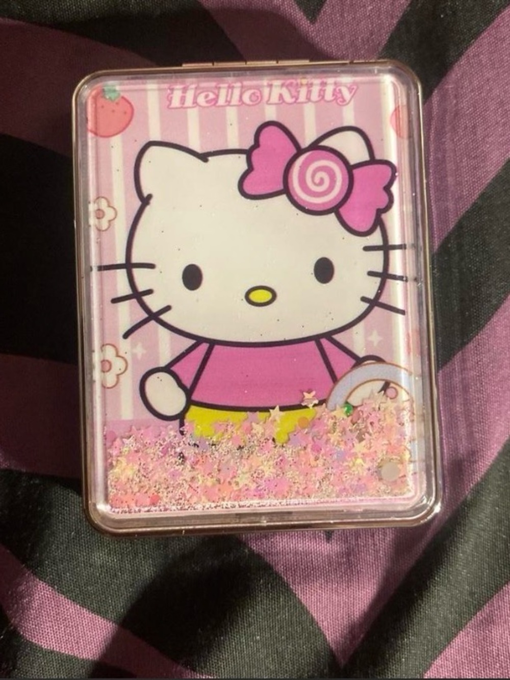 Hello Kitty Pink and White Glitter Liquid Pocket Mirror